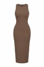 subailili | Sculpted Suede Midi Dress – High Neck Bodycon Waist Cinch Elegant Minimalist Dress (3 Color Set Available, In packs) - 图片 3