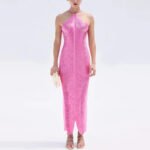 Luxury Draped Halter Maxi Dress – Shimmer Evening Gown for Elegant Women | subailili - 图片 12