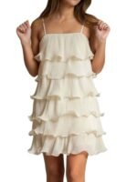 Elegant Layered Ruffle Mini Dress – Summer Polka Dot Sleeveless Look - 图片 6