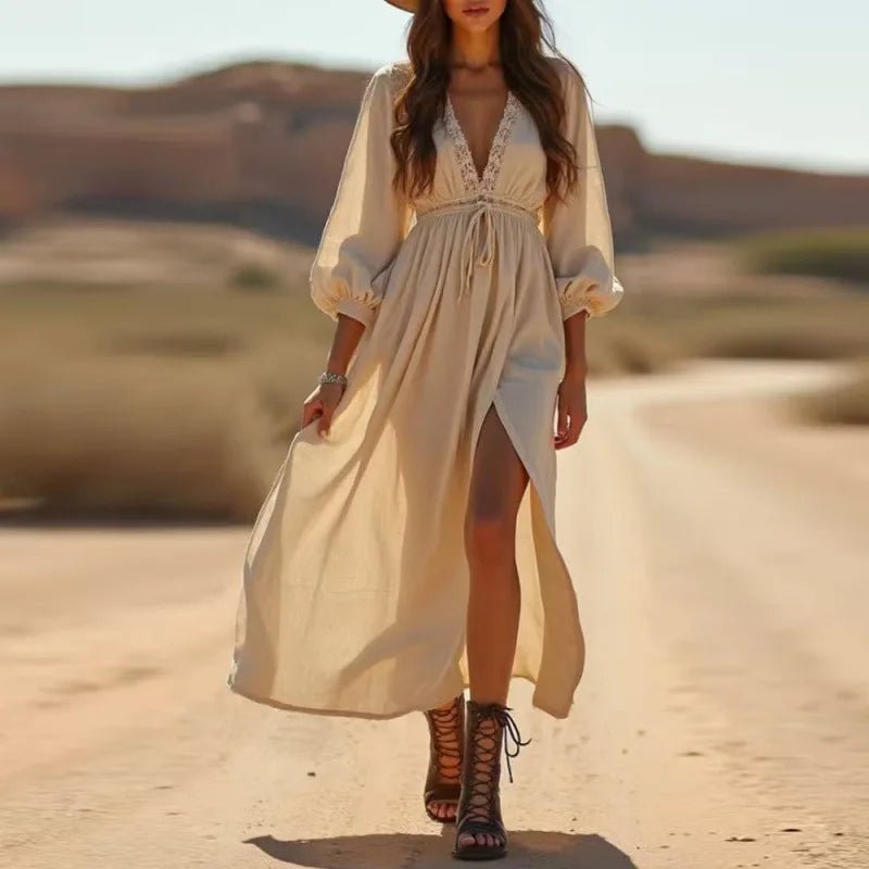 S5a27221ed48643a58d9b57a7997d63e6a Desert Grace Lace-Up Maxi Dress | subailili - 图片 1