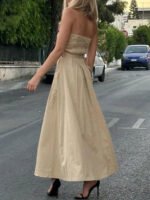 Elegant Strapless Trench-Style Maxi Dress – Beige Belted Luxury Statement Dress for Women - 图片 5