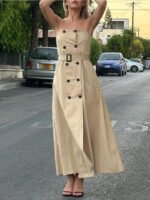 Elegant Strapless Trench-Style Maxi Dress – Beige Belted Luxury Statement Dress for Women - 图片 8