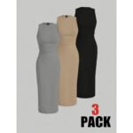 subailili | Sculpted Suede Midi Dress – High Neck Bodycon Waist Cinch Elegant Minimalist Dress (3 Color Set Available, In packs) - 图片 13