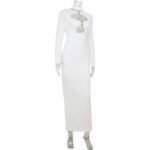 Elegant Cut-Out White Bodycon Maxi Dress – Long Sleeve High Neck Evening Dress for Women - 图片 10