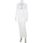 Elegant Cut-Out White Bodycon Maxi Dress – Long Sleeve High Neck Evening Dress for Women - 图片 5