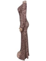 Luxury Leopard Print Cut-Out Maxi Dress – Deep V Long Sleeve Bodycon Gown - 图片 4
