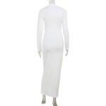 Elegant Cut-Out White Bodycon Maxi Dress – Long Sleeve High Neck Evening Dress for Women - 图片 4