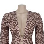 Luxury Leopard Print Cut-Out Maxi Dress – Deep V Long Sleeve Bodycon Gown - 图片 7