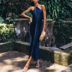 Luxury Draped Halter Maxi Dress – Shimmer Evening Gown for Elegant Women | subailili - 图片 3