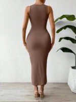 subailili | Sculpted Suede Midi Dress – High Neck Bodycon Waist Cinch Elegant Minimalist Dress (3 Color Set Available, In packs) - 图片 6