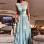 Elegant Pleated Maxi Dress – Available in Black, Peach, and Light Blue - 图片 2