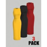 subailili | Sculpted Suede Midi Dress – High Neck Bodycon Waist Cinch Elegant Minimalist Dress (3 Color Set Available, In packs) - 图片 16